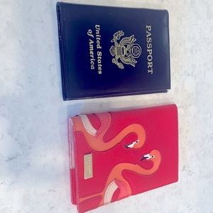 Pink Kate Spade Flamingo and Black leather passport holders.